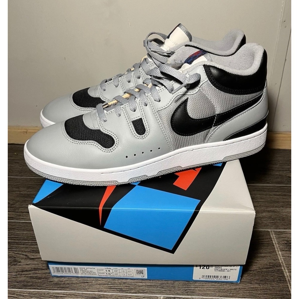 Nike Attack QS SP Mens Size 14 Light Smoke Grey Black White FB8938-001 Sneakers